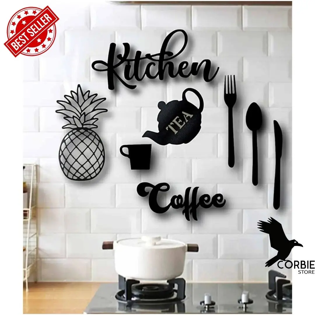 

Wooden Wall Art Kitchen Decor 9 Pieces Black Color Modern Nature Home Office Modern Ornament Beautiful Cute Picture Souvenir MDF