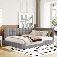 Sofa adult bed-bed 140x200 cm, double padded bed, slatted drink structure, velvet coating, gray, without mattress
