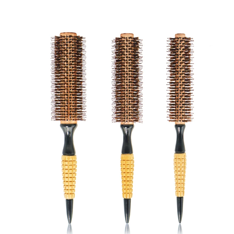 Wood Handle Round Rolling Brush Professional Barber Salon Hairdressing Anti Static Brush Teasing Brush Hair Comb Styling Tools