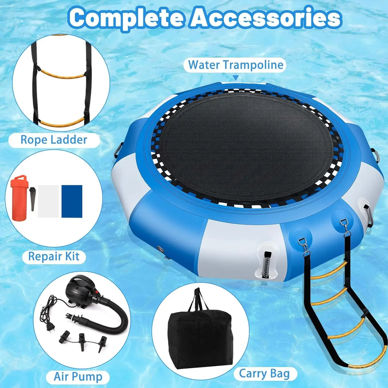 10/13/16ft Inflatable Water Trampoline Water Playground Water Bouncer Floating Trampoline With Rope Slide  For Adult Kids Swim