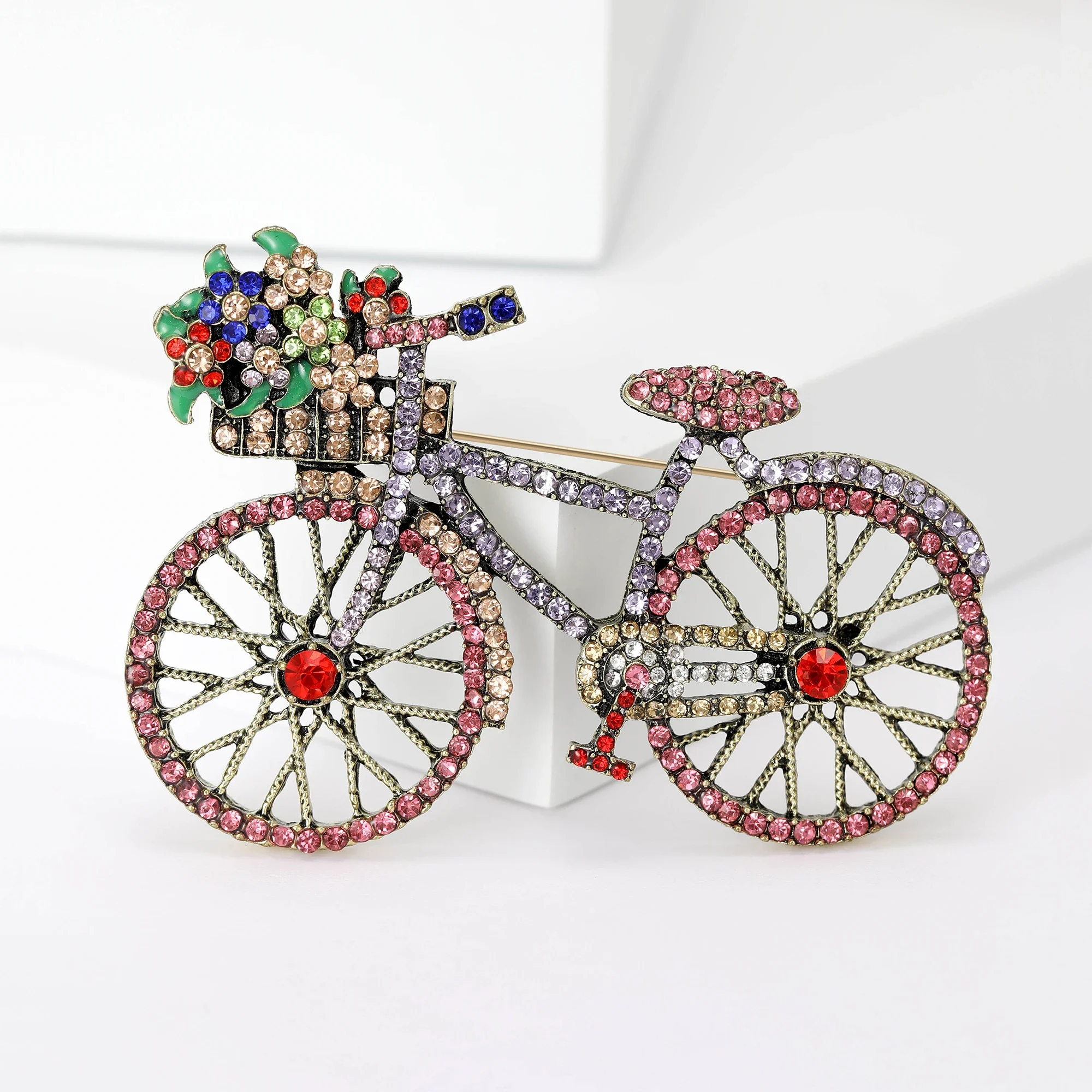 AliExpress Shining Rhinestone Bicycle Brooches for Women Unisex Glamour Pins 2-color Available Casual Party