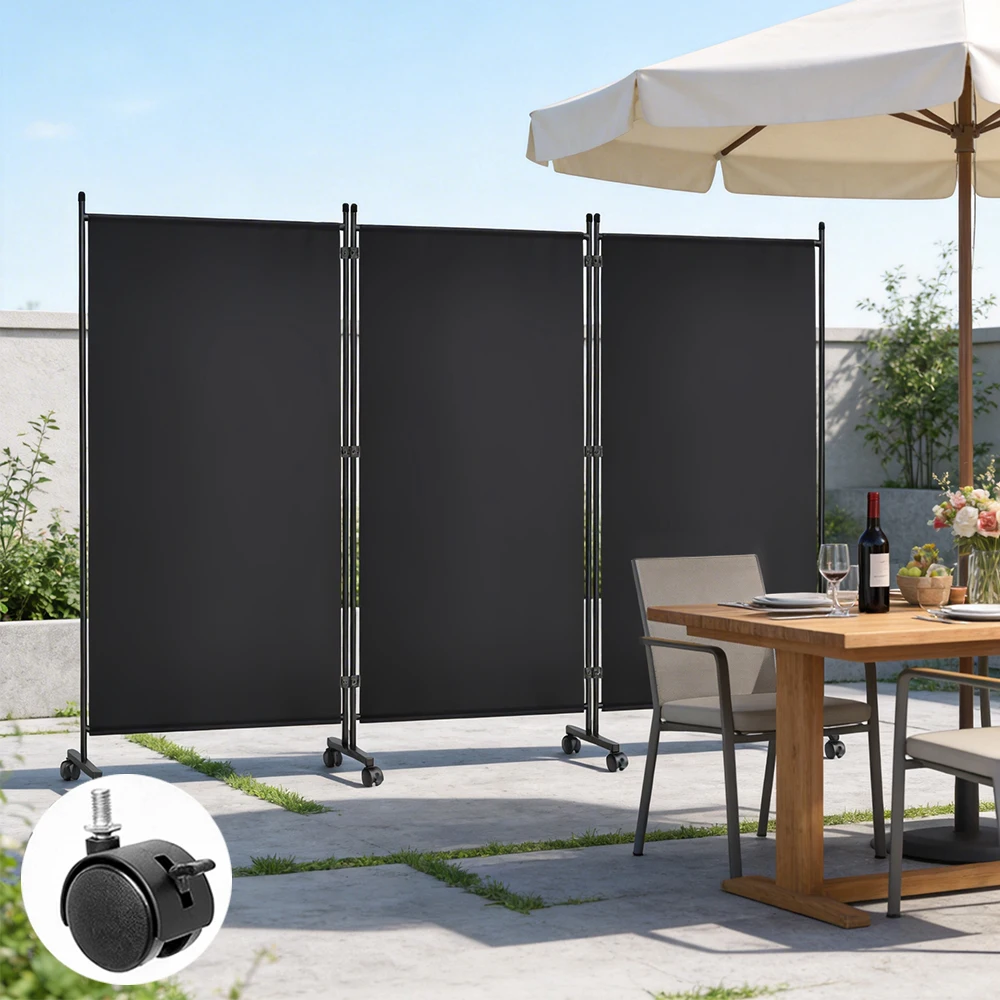 360 °   Paravent pliable avec roulettes universelles et freins, séparateur de pièce portable avec supports stables, pare-vent et pare-soleil intérieur/extérieur, panneau mobile facile à assembler