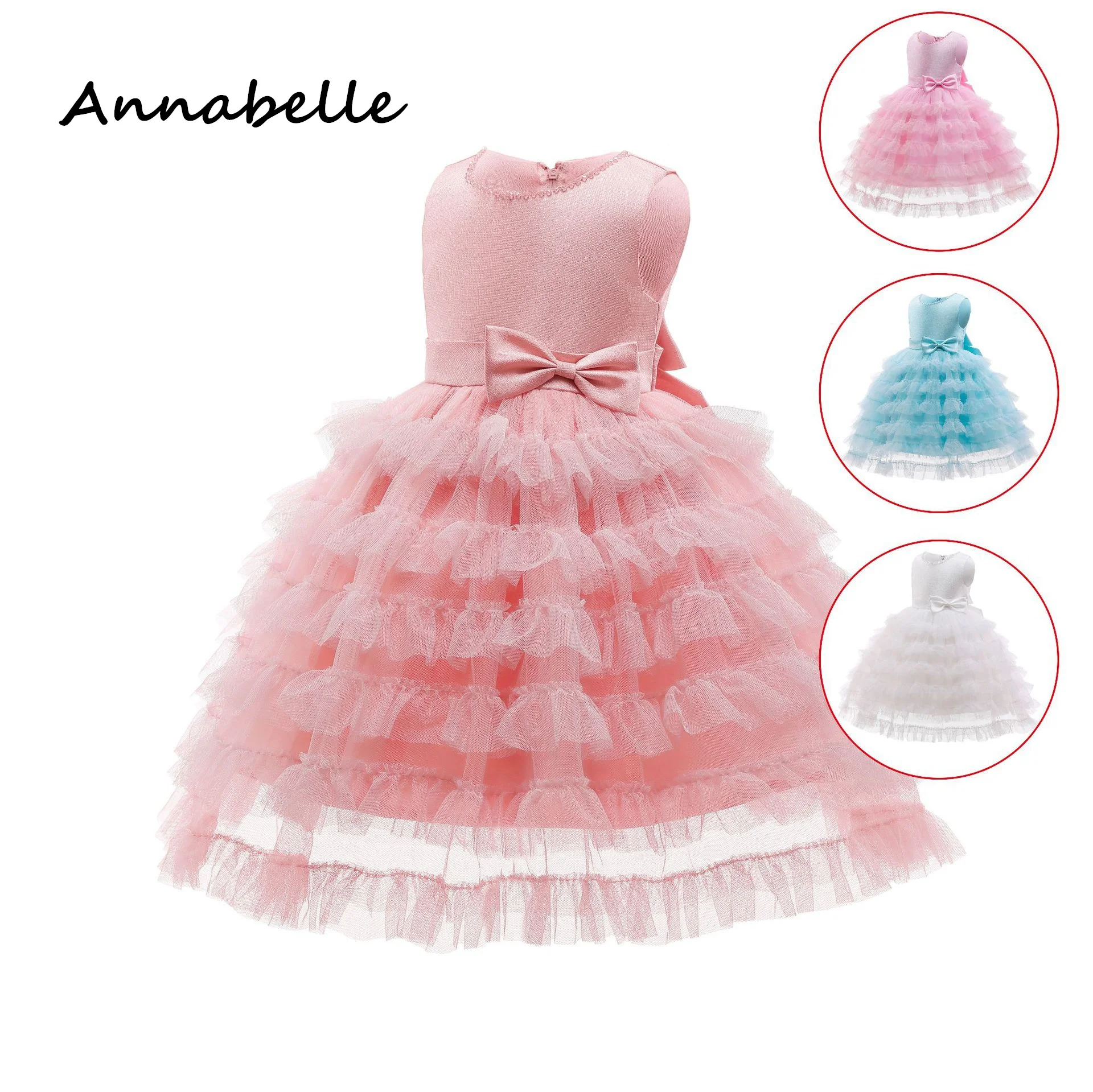 Annabelle Flower Girl Dress Gown Kids Birthday Party Wedding Party Short Sleeve Puffy Luxury Dresses for Kids 2024New