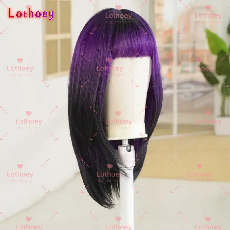 Парик из натуральных волос, натуральные волнистые парики из человеческих волос с челкой, градиент фиолетового цвета, очаровательный парик для вечеринок и повседневного использования, косплей для женщин