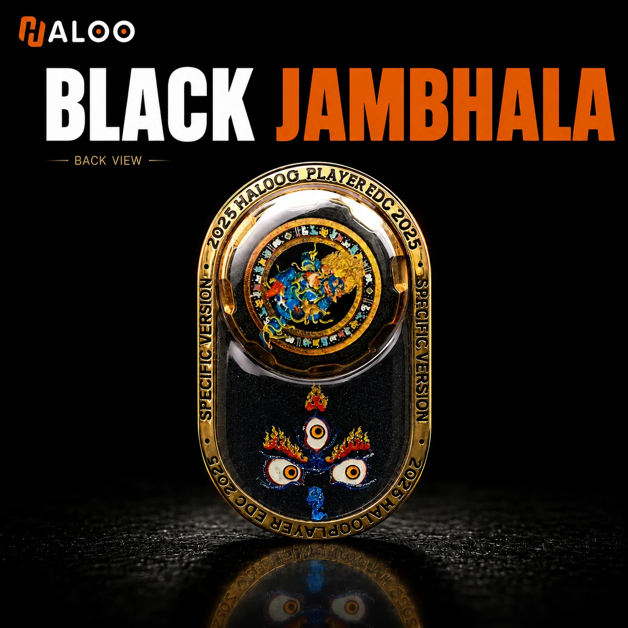 HALOOPLAYER EDC custom DIY BLACK JAMBHALA Metal Stainless Steel Finger Spin Premium Toy Dual-Layer Push Mechanical Fidget slider
