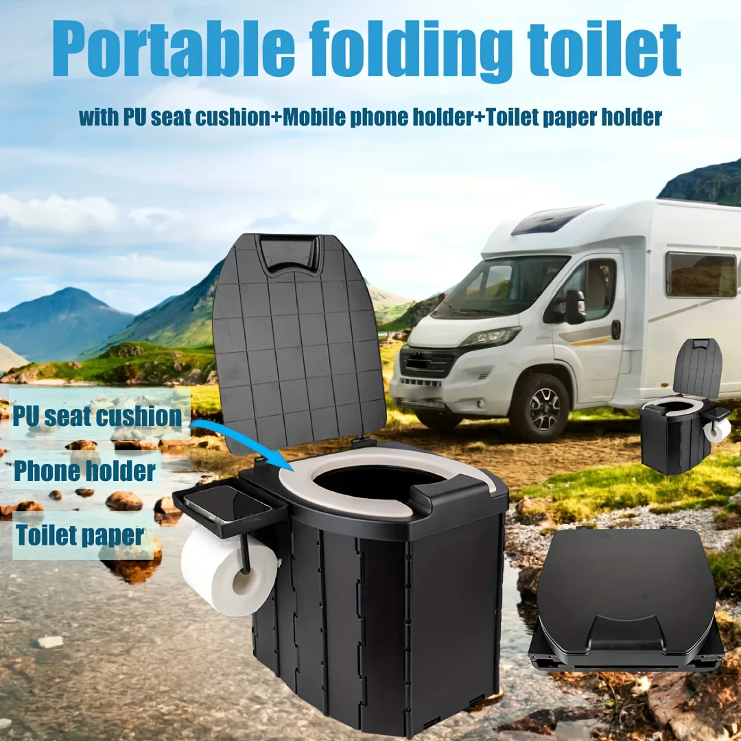 Toilette pliante portable pour adultes, tabouret de fermeture extérieur, pliable, anti-odeur, boîte de rangement, voiture, auto-conduite, voyage, toilette d'urgence