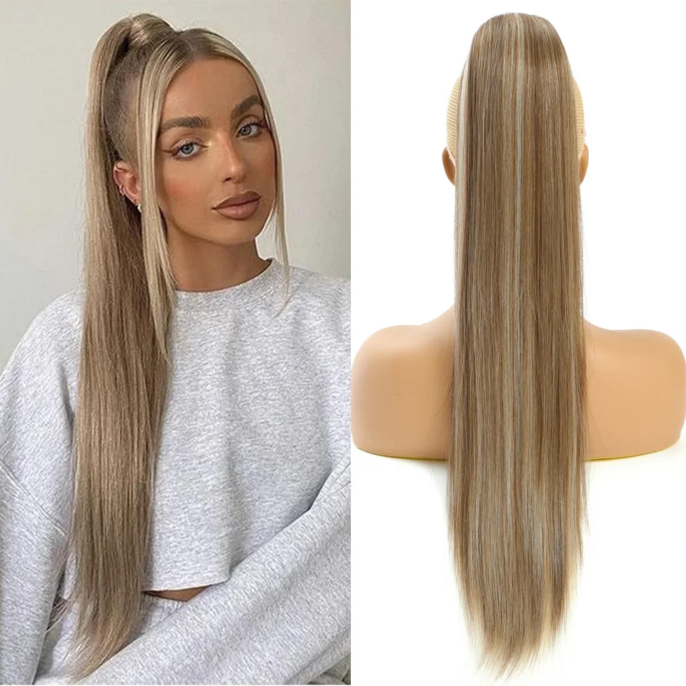 

Длинные прямые наращивания хвоста на шнурке, 28-дюймовые длинные синтетические волосы для хвоста, черные наращивание хвостов для женщин