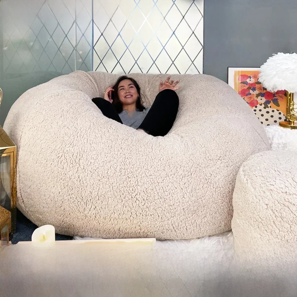 OTAUTAU King Size Giant Sofa Sac Pouf Cover No Filling Soft Fluff Bean Bag Chair Puff Couch Floor Corner Seat Futon DD007 — zdjęcie 2