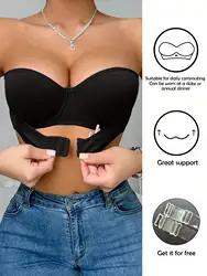 Women's Half Cup Front Buckle Bra Sexy Strapless Underwire Push-Up Bra with Invisible Straps Off-The-Shoulder Four Seasons Style