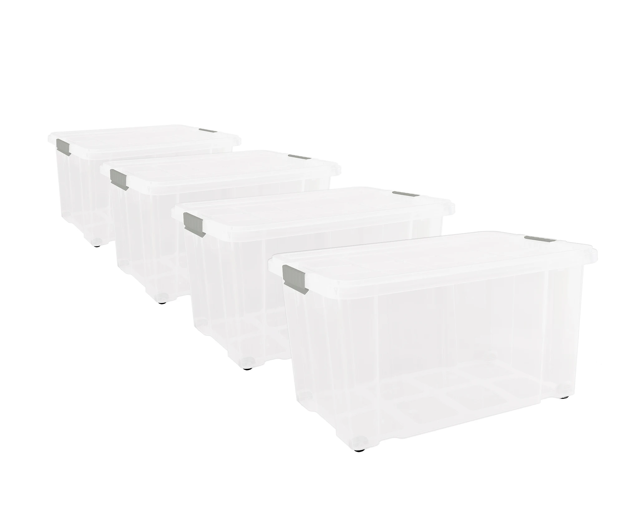 BigDean 4x XL Eurobox mit Deckel und Rollen 60x40x32,5 cm Aufbewahrungsbox | Stapelbox Deckel transparent