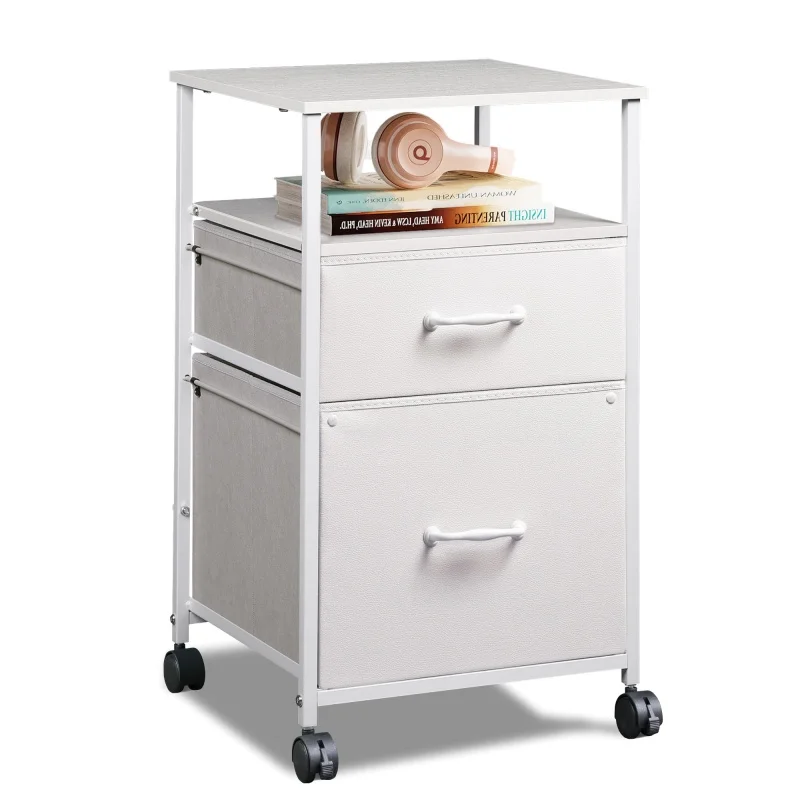 GALAXHERO Schedario in tessuto a 2 cassetti Schedario verticale mobile con ruote Supporto per stampante con rotelle Organizzatore Home Office