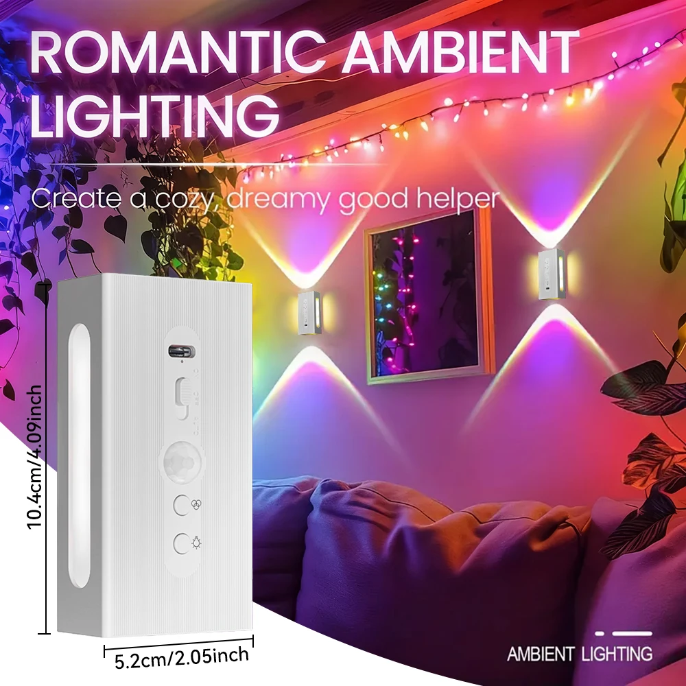 

Magnetic Rechargeable Led Night Light RGB Sunset Lamp Wireless Wall Lamp with Motion Sensor for Stair Cabinet Hallway Room Decor