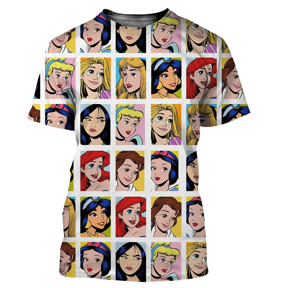 Disney Princess Summer T-Shirt Cartoon Anime Boy Girl 3D Printed Streetwear Kids/Adult Casual Fashion Crew Neck T-Shirt Top