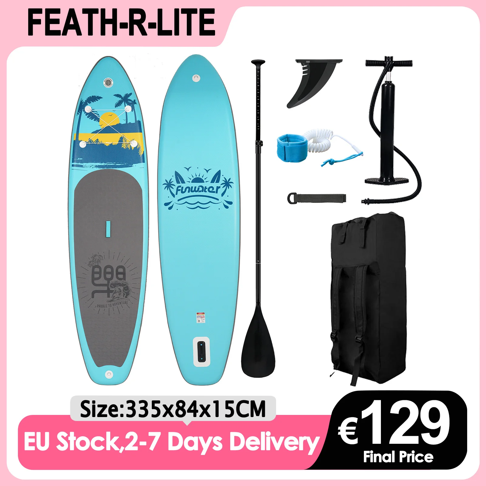 Tabla de Paddle Surf Inflable Ultraligera Feath-R-Lite de 11' (335x84x15cm), Tabla SUP Ancha y Estable para Principiantes con Accesorios Antideslizantes