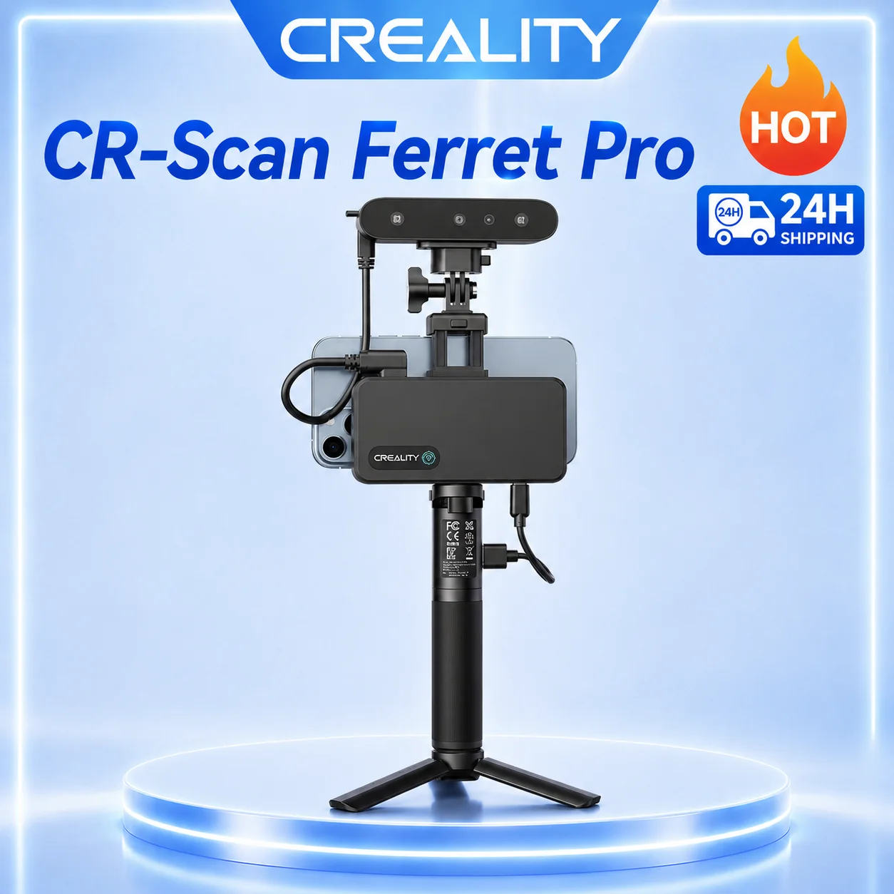 Escáner 3D Creality CR-Scan Ferret Pro, Portátil, Antivibración, Seguimiento WiFi6, Escaneo Inalámbrico a Todo Color de 24 bits, Precisión de 0.1 mm
