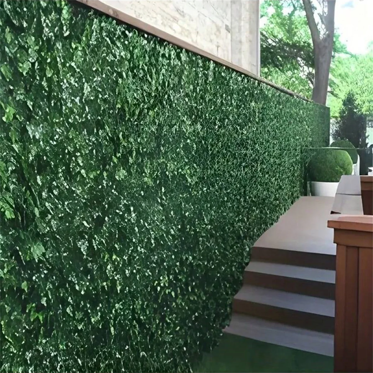 Künstlicher Efeu-Sichtschutzzaun, Wandschirm, UV-beständiger grüner Kunststoffhintergrund für Terrasse, Balkon, Garten, Hinterhof, drinnen und draußen – Detail 5