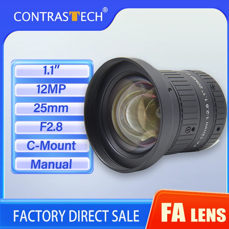CT 25mm Lens C Mount 1.1 Inch Low Distorsion 12MP Manual Iris F2.8 Machine Vision Camera Lenses For Industrial Cameras New