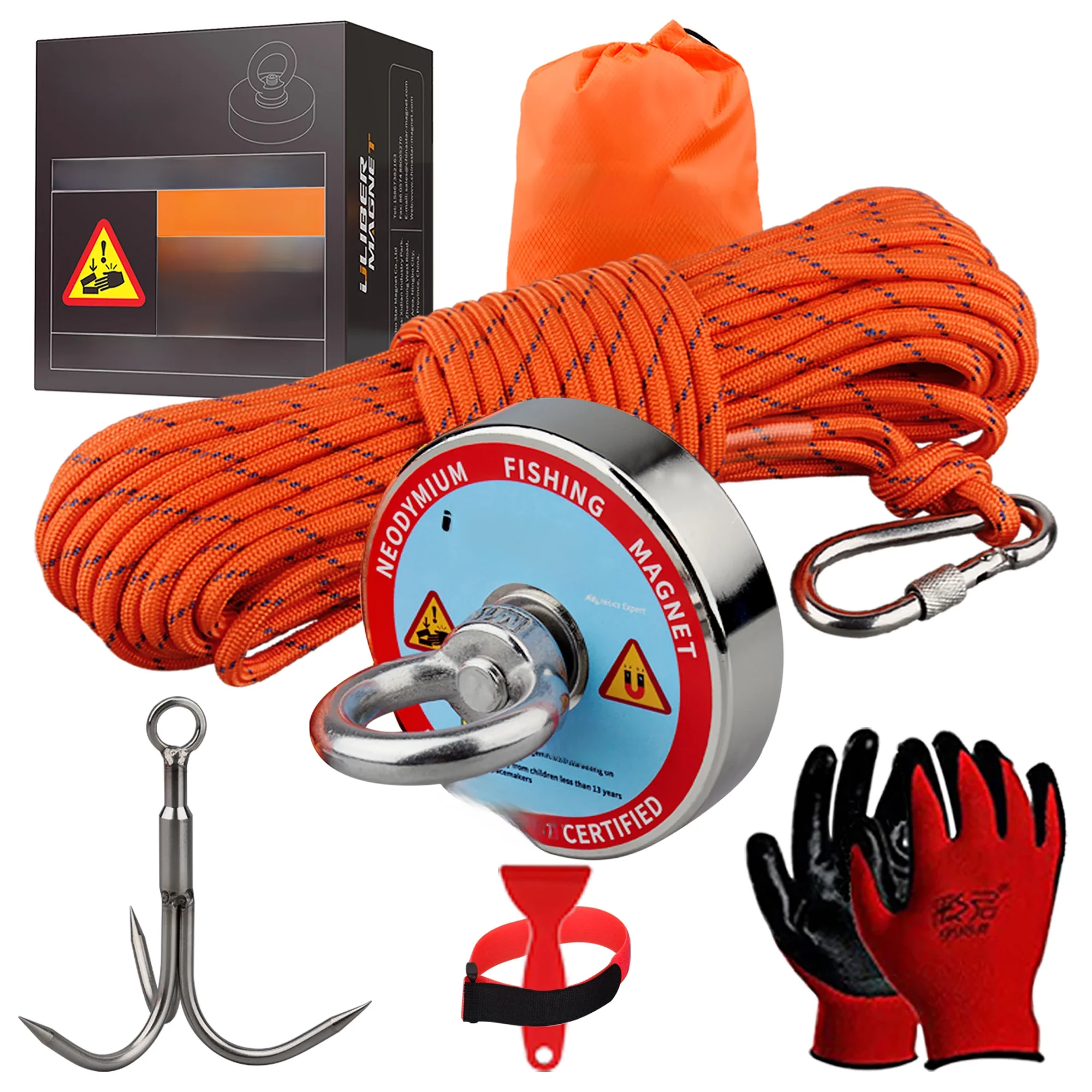 400lbs Sterke Vismagneet Kit N52 Zeldzame Oog 20M Touw Underwanter Metalen Ring Neodymium Magnetisch - afbeelding 2