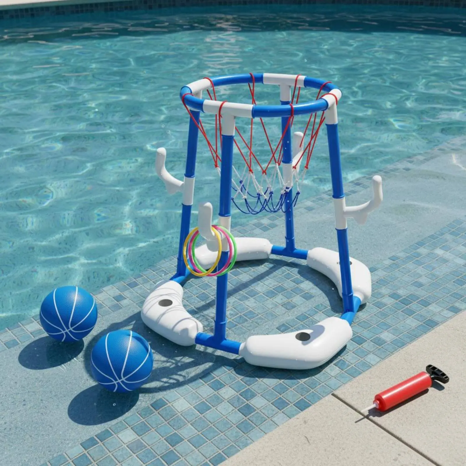 Pool Basketball Hoop with Interactive Pool Game Pool Accessories Portable Toddler Play Fun Presents for Adults Kids Family Party