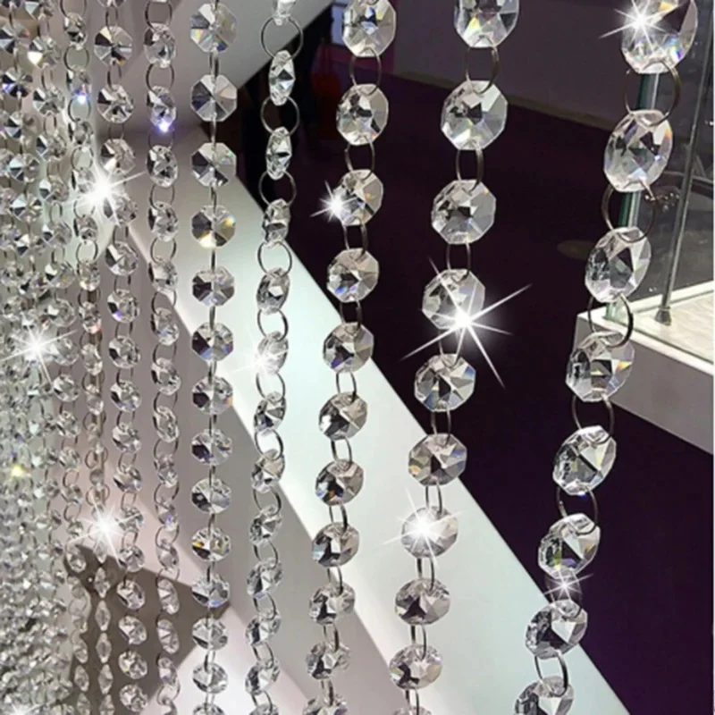 1/2/5 pièces longues perles octogonales avec anneaux argentés crochets guirlande de chaîne de lustre en cristal pour rideau de perles de cristal Transparent
