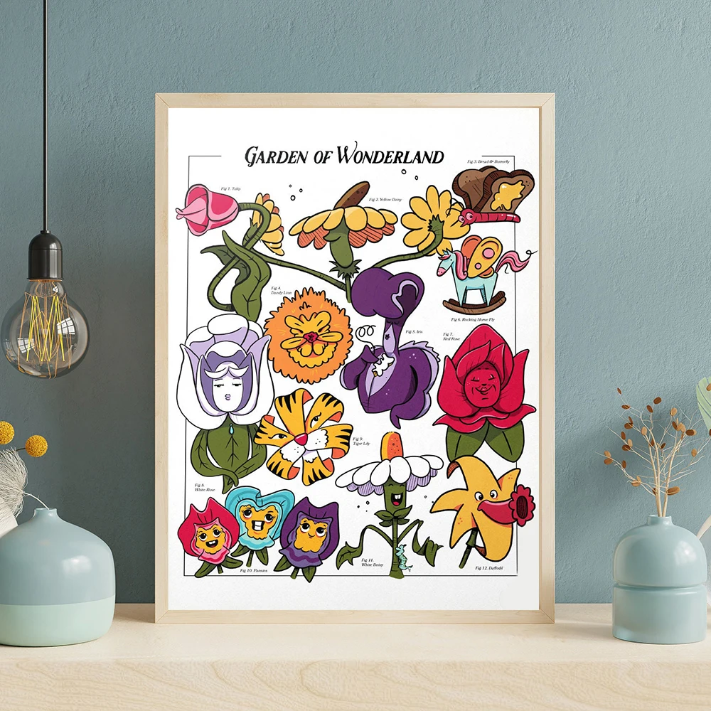 Alice In Wonderland Wall Poster Illustration Flower Plant Animal Art Print Canvas Painting Living Room Home Decor Picture Mural