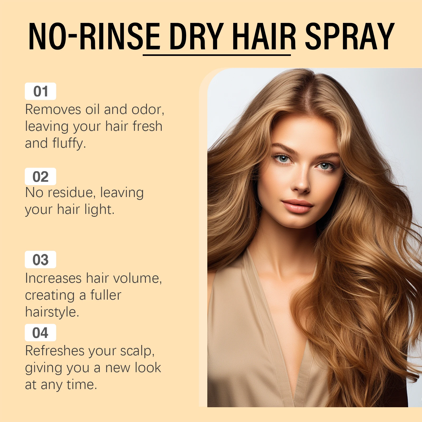 Spray do włosów Hoegoa Quick Dry, lekki, długotrwały zapach, nieklejący, odświeżający, dodający objętości, bez wody, bez spłukiwania.