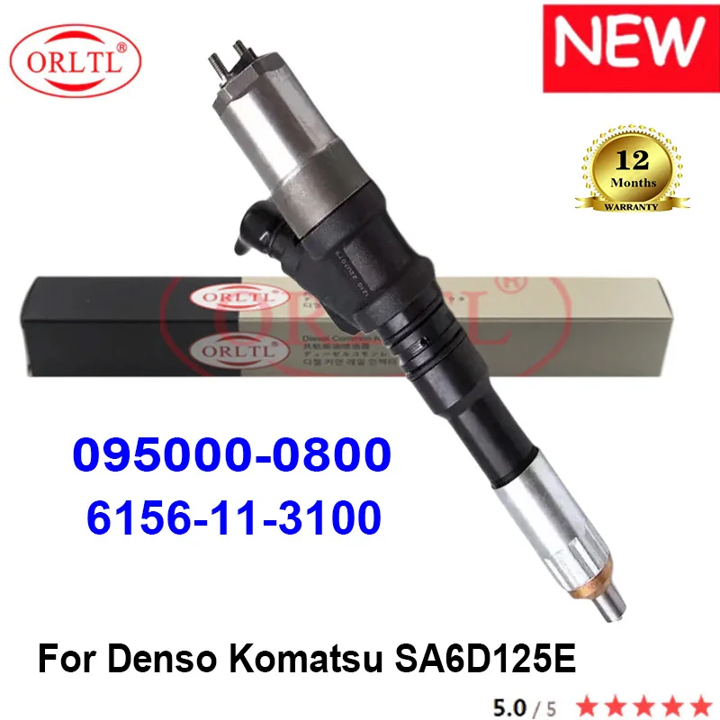 

6PCS NEW 6156-11-3100 095000-0801 095000-0800 Common Rail Diesel Injector For Denso Komatsu SA6D125E 6156-11-3101 6