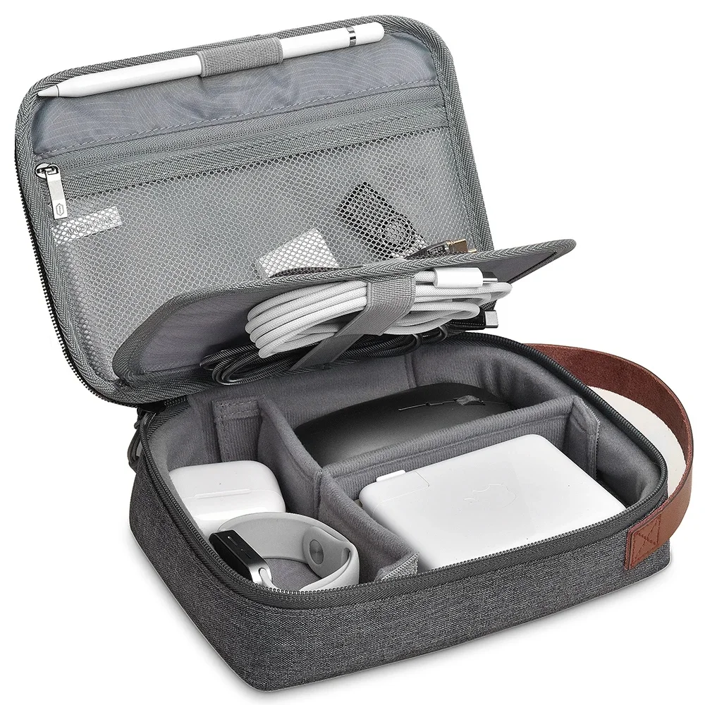 WiWU Travel Electronic Organizer Case dla MacBook Zasilacz Kable do ładowarki Power Bank Tech Pouch Skórzany uchwyt Przenośna torba — zdjęcie 2