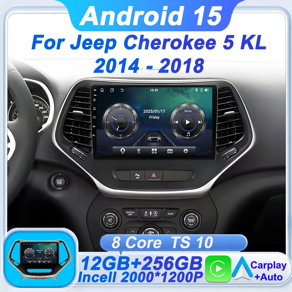 

Android 15 For Jeep Cherokee 5 KL 2014 - 2018 Car Multimedia Video Player Carplay Auto Screen Car Radio Autoradio 8 Core WiFi BT