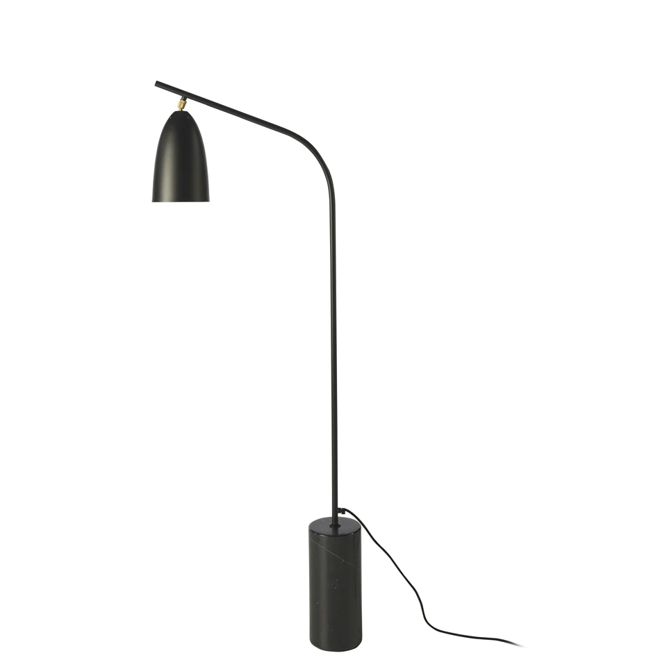 Standing lamp 8051 Angel Cerdá-floor lamp with porcelain marble base similar nero marquina. Directional screen. Black stainless steel body and lampli