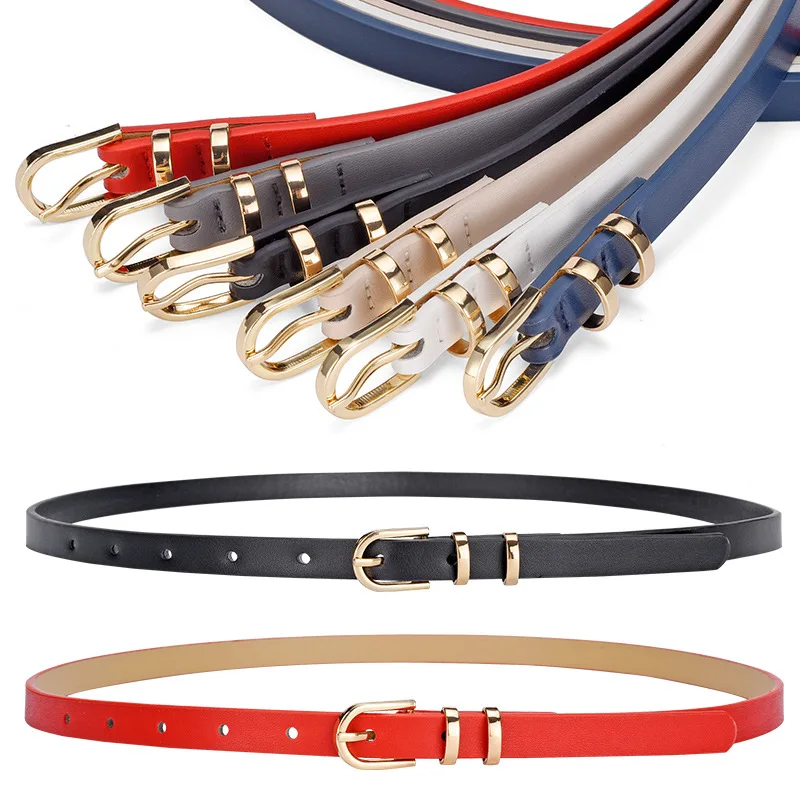 

2024 Fashion Women's Thin Waist PU Leather Belt with Metal Buckle Simple Needle Buckle Decorative Belt for Dress Sweater