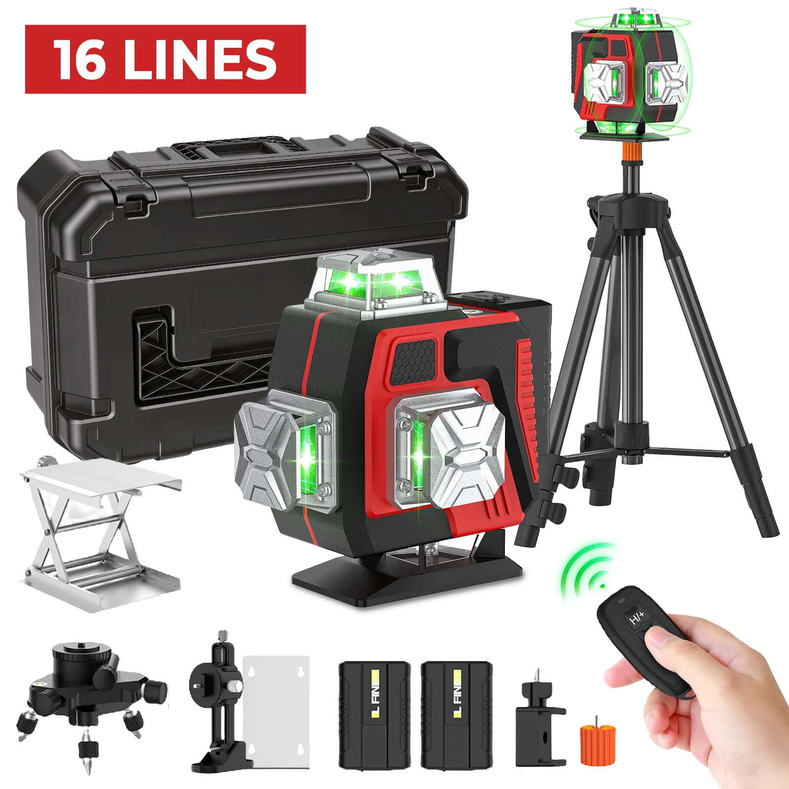 16-Linien 4D Laser-Nivelliergerät 3 °   Selbstnivellierende Funktion Nivellierwerkzeug Omnidirektionale Boden-Wand-Aufkleberlinie mit Stativ