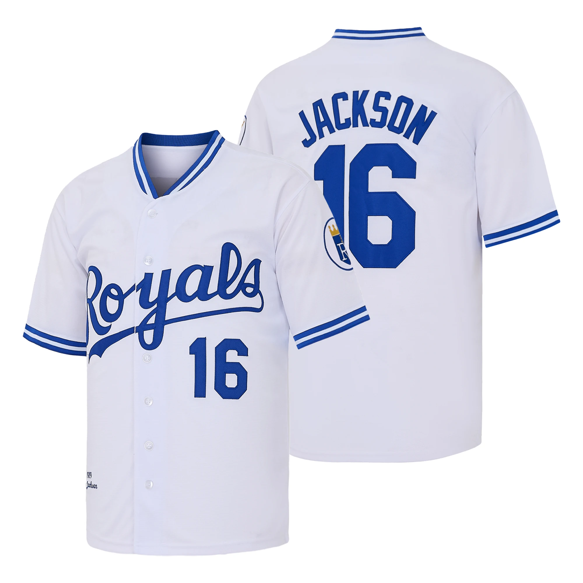 Men's White Blue Bo Jackson #16 City Royals 1989 Baseball Jersey,Letter Embroidery Game Training Baseball Clothing，Fan Gift