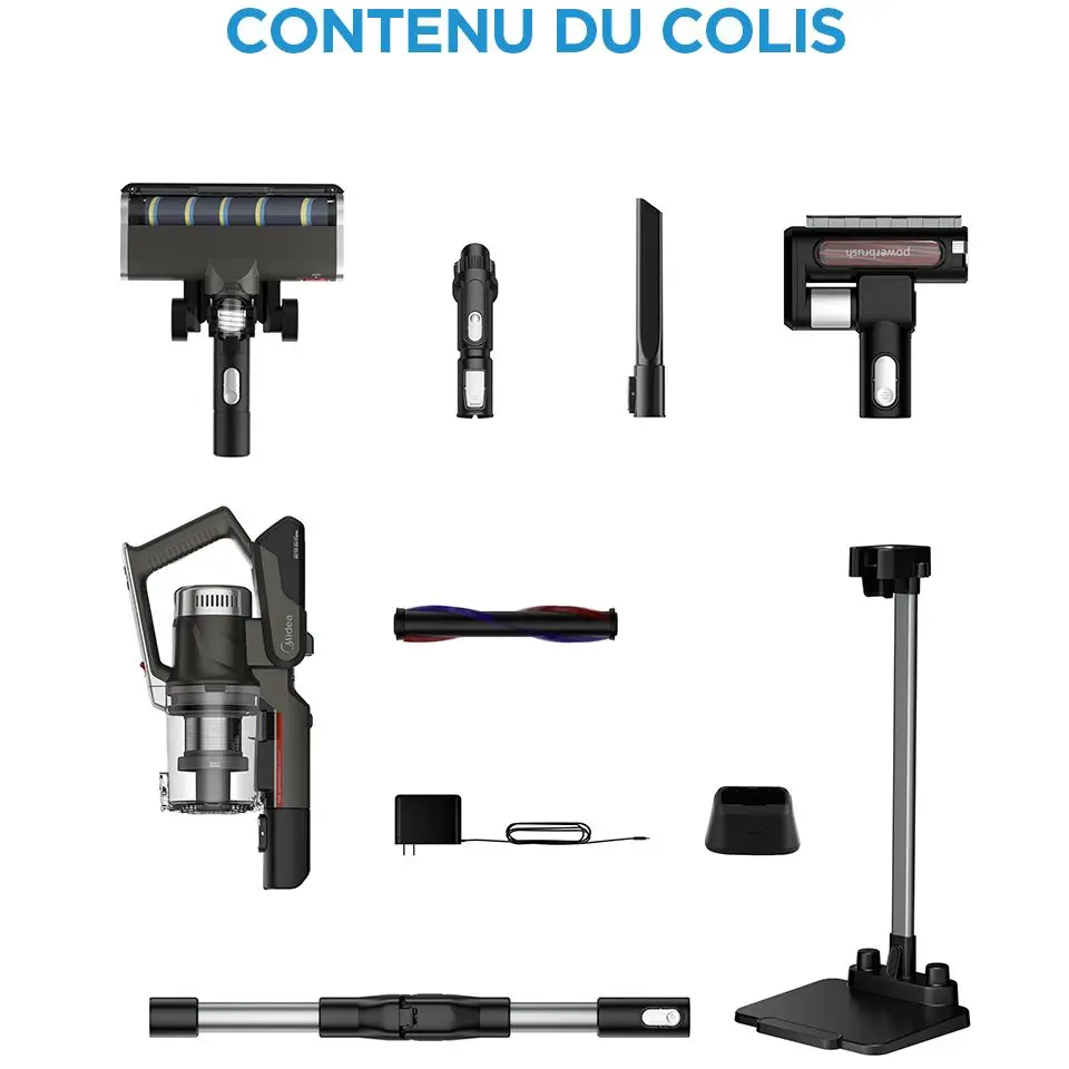 Midea-P7 구부릴 수 있는 무선 스틱 진공 청소기 450W 25KPa 브러시리스 모터 사용, 작업 시간 70 분 이동식 배터리 0.8L 먼지 컵