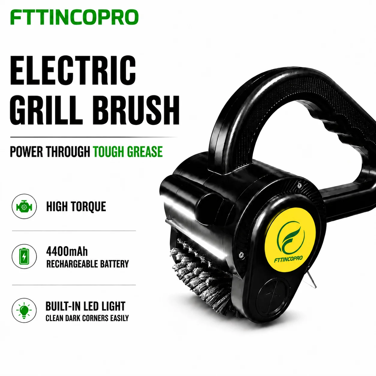 FTTINCOPRO LED 조명 전기 그릴 브러쉬, 150분 사용 가능, 야외 요리, 바베큐 파티, 스모커용 BBQ 클리너