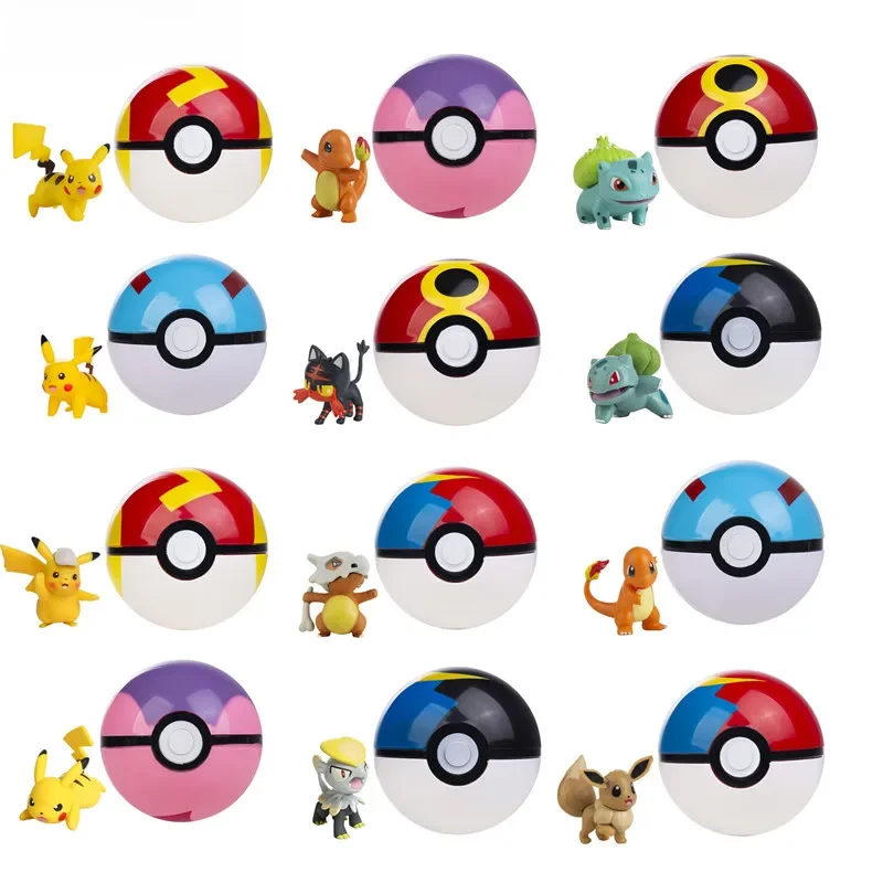 Pokemon Pokeball avec dessins animés film Anime Figure Pikachu Charmander Eevee écureuil Vulpix qualité animal de compagnie Action modèle jouets cadeaux