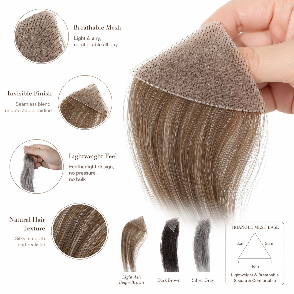 Invisible Triangle Mesh Hairpiece for Women 3x3 Hairline Topper Patch Lightweight Temple Coverage Hair Extension image 5