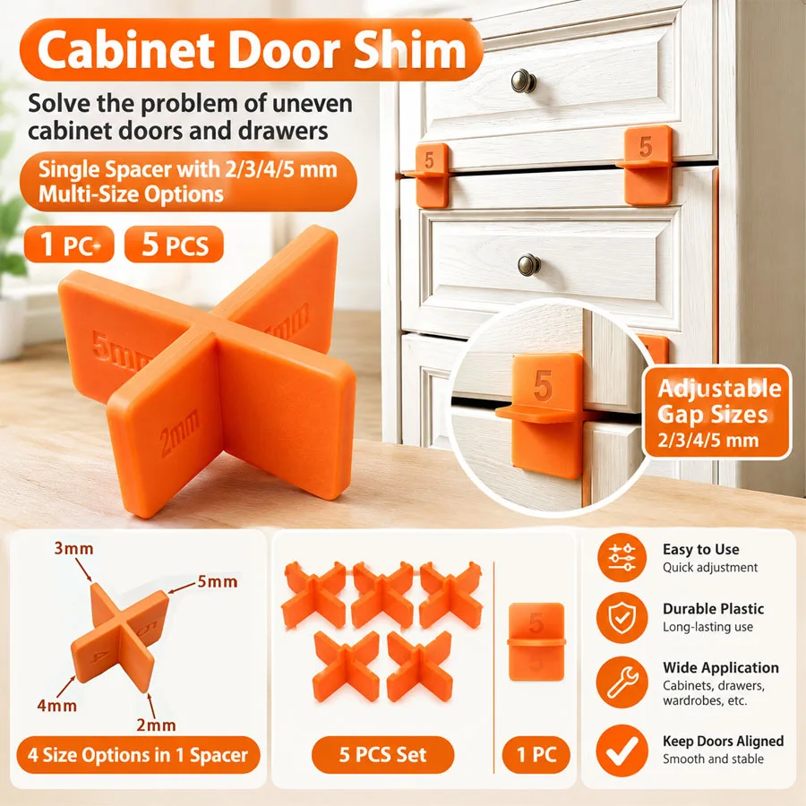5/1Pcs 4-in-1 Drawer Shims 2/3/4/5mm Cabinet Door Seal Strip Wood Board Joint Angle Seal for Drawer Track Repair Home Renovation