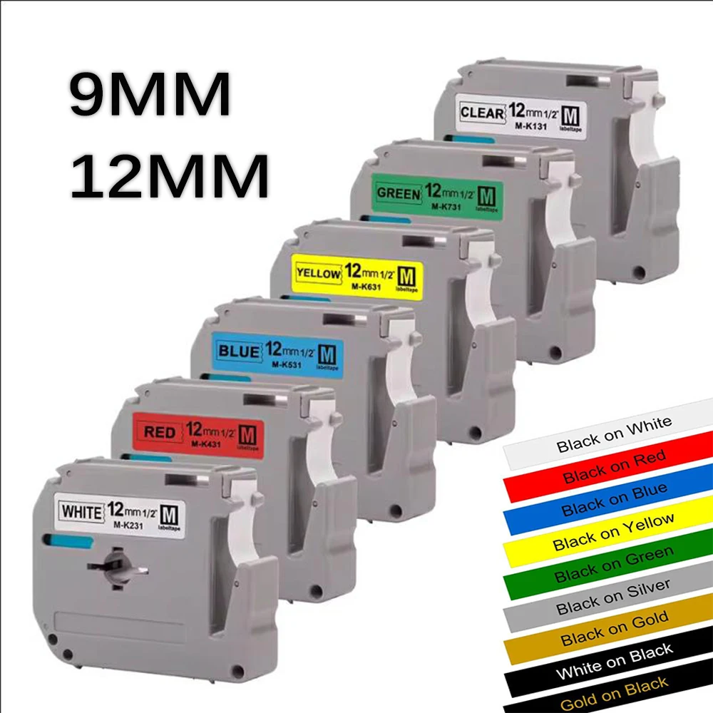 1PCS 9/12mm MK231 Label Tapes M-K231 MK-231 MK131 MK631 Compatible Brother P-Touch PT65 PT70 PT85 PT90 PT80 PT100 Label Maker