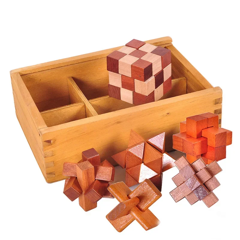 Puzzle 3D Gra Kong Ming Lu Ban Lock Dzieci Dorośli IQ Łamigłówka Zabawka edukacyjna Drewniany zestaw zabawek odblokowujących z pudełkiem Prezenty dla dzieci — zdjęcie 2