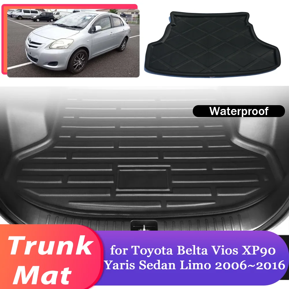 Car Trunk Mat for Toyota Belta Vios XP90 Yaris Sedan Limo 2006~2016 Luggage Waterproof Cargo Pad Liner Cover Carpet Accessories