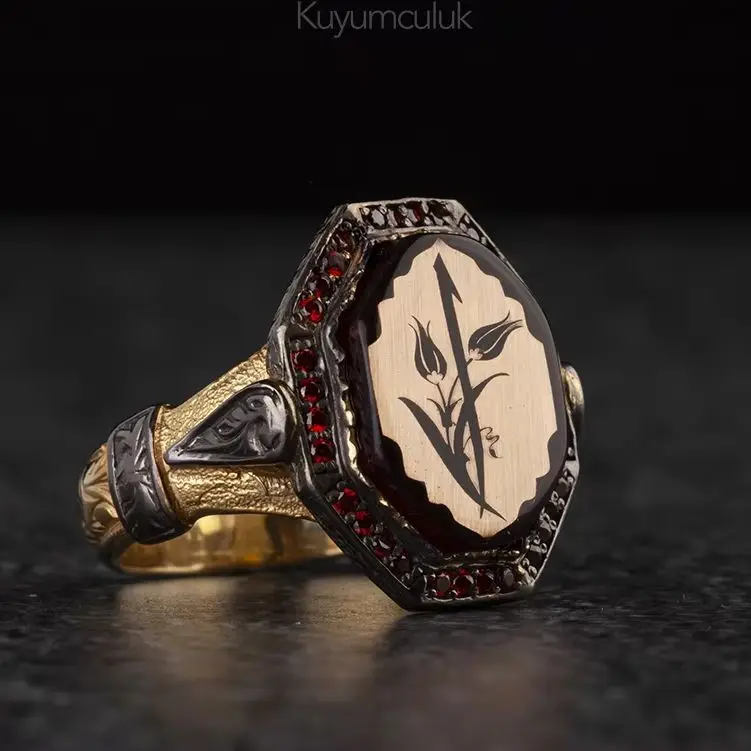 Tulip Elif Silver Women's Ring Lale Elif is a Model who will be Loved like Elif The art of carving tulip Elif red amber