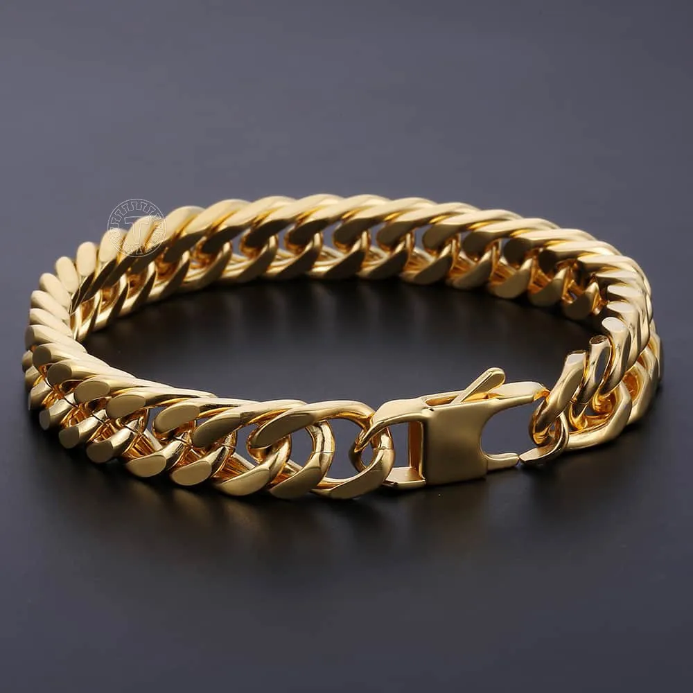 

10mm Mens Bracelet Black Gold Silver Color Curb Cuban Link Chain 316L Stainless Steel Bracelet Jewelry