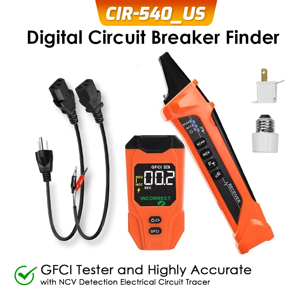 Digital Circuit Breaker Finder & Socket Tester Rechargeable AI Smart Locator  with VA Color Display & Adjustable Sensitivity