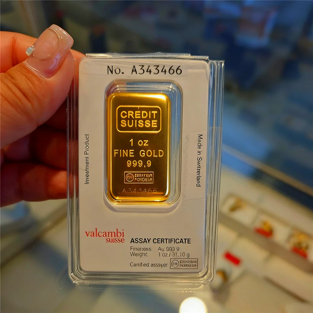 Barra de oro de 1 oz: barra de oro de Suiza de crédito, latón chapado en oro, número de serie Lndependent, regalo creativo no magnético