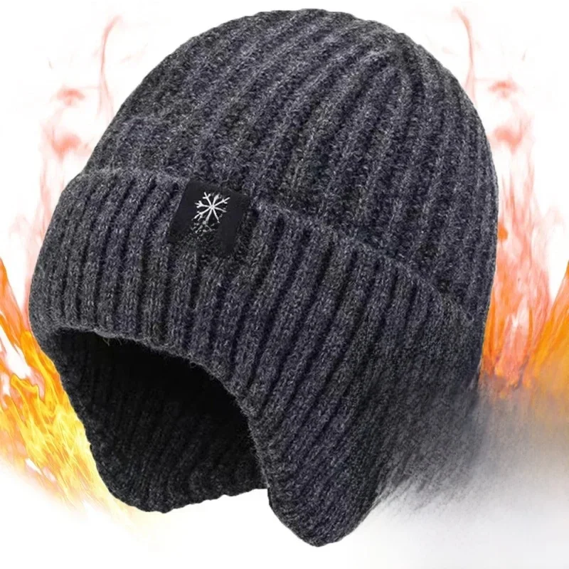 AliExpress NONE Outdoor Men Winter Knitted Hat Plush Warmth Peaked Cap Earmuff Casual Fashion Faux Fur Lined Bomber Hats Cycling Ear Protection
