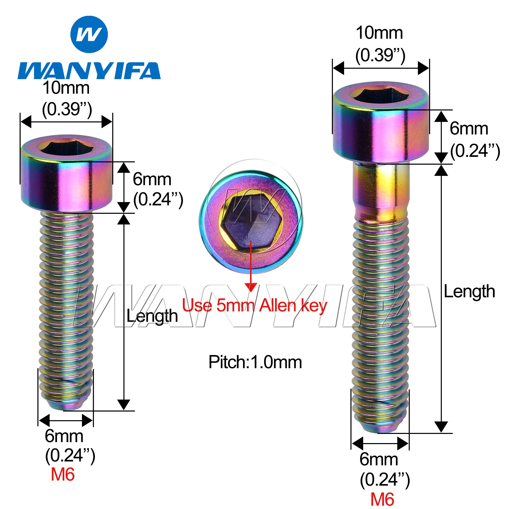 Wanyifa-tornillos de titanio para freno de bicicleta, tornillos de titanio Ti M6 x 10, 15, 16, 18, 20, 25, 30, 35, 40, 45, 50, 55, 60, 65mm