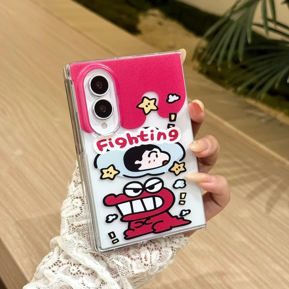 Fashion Cute Cartoon Shin Chan Foldable Phone Case for Samsung Galaxy Z Fold 8, Z Fold 8 Ultra, Z Fold 7 Cover with Charm Kawaii