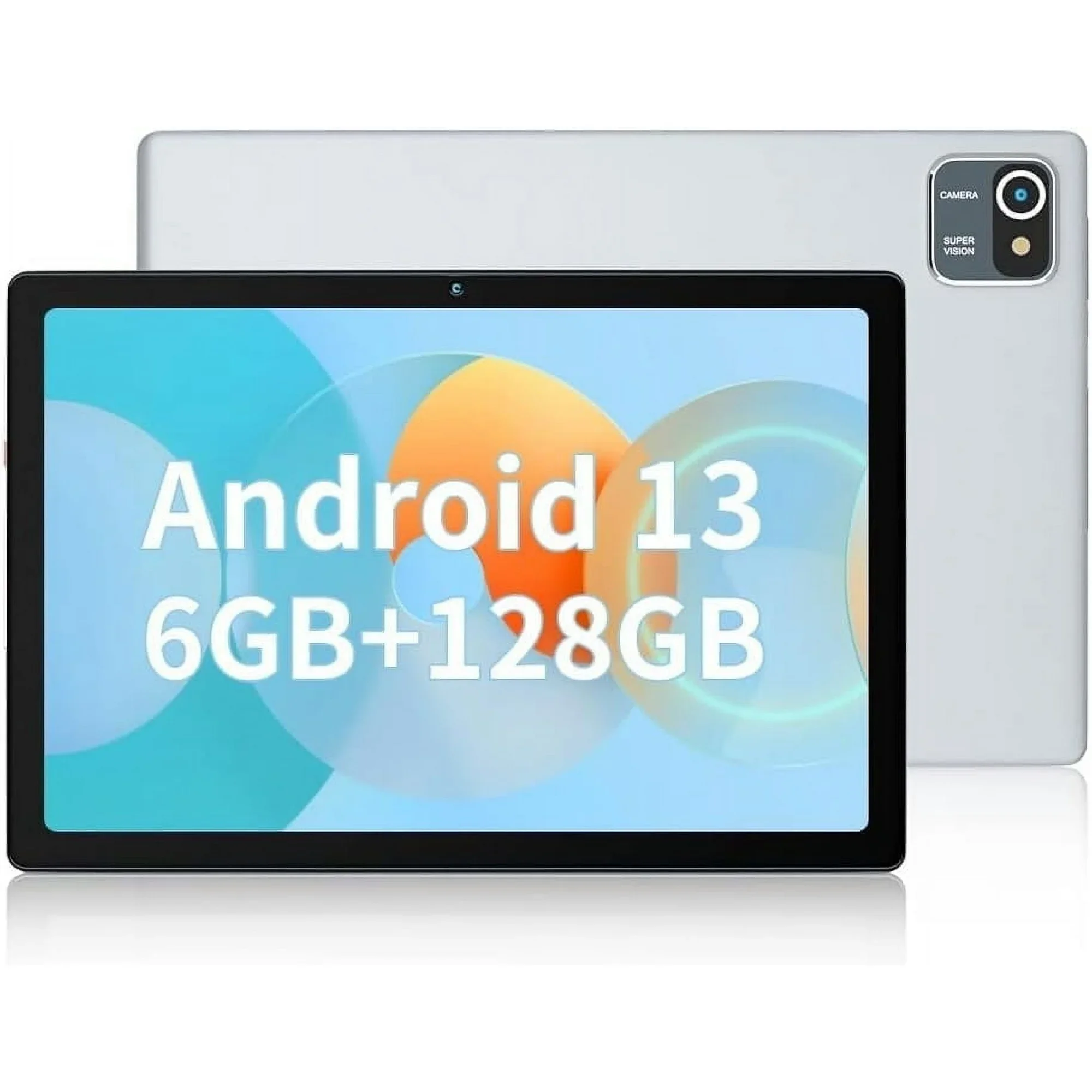 BESTSKI Tablet 10.1 inci, 6GB(4 + 2) RAM, 64GB ROM, 128GB memperluas, 5000mAh, 1280x800 HD layar sentuh, 5MP + 8MP kamera ganda (perak)