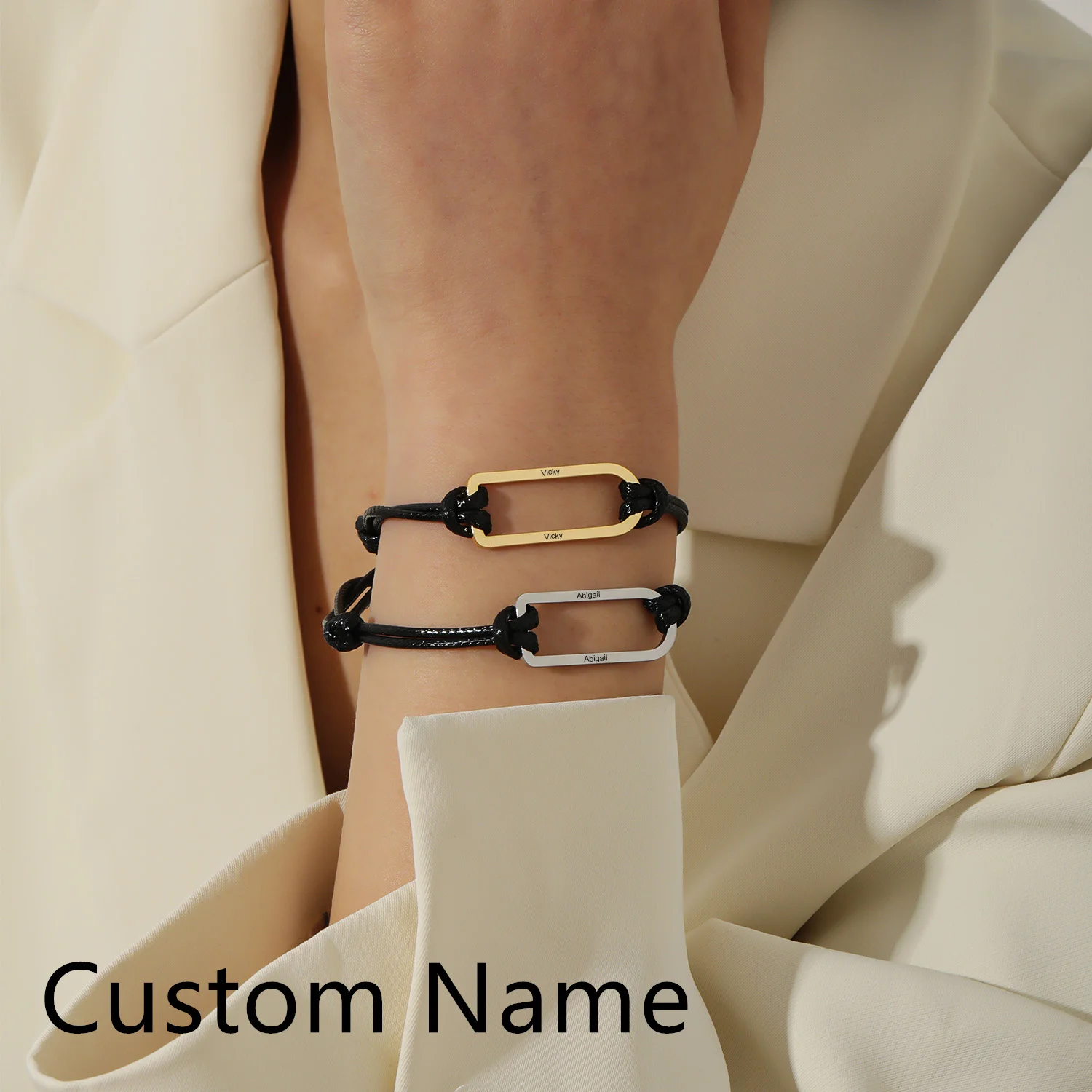 

MYDIY Custom Name Bracelet Adjustable Personalized Jewelry 18K Gold Plated Leather Bracelet Gift for Men Father's Day Gifts